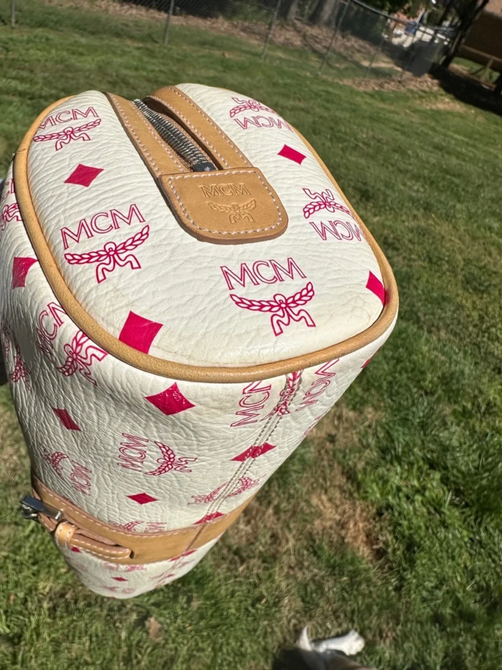 MCM Pink & White Logo-Print Shoulder Bag with Pink Accents with COA - Picture 7 of 17